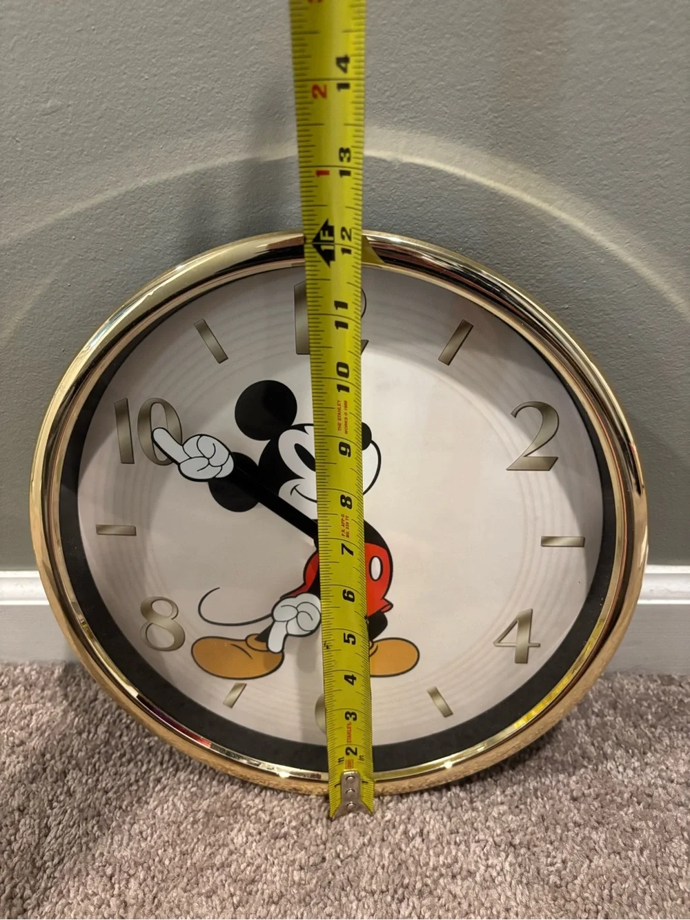 Disney Mickey Mouse Wall Clock Gold Tone Round Frame Disney Franchise Mk3096